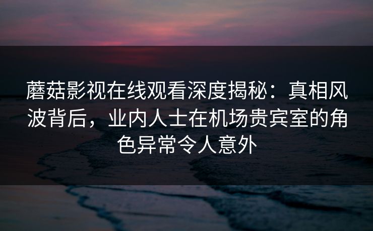 蘑菇影视在线观看深度揭秘：真相风波背后，业内人士在机场贵宾室的角色异常令人意外